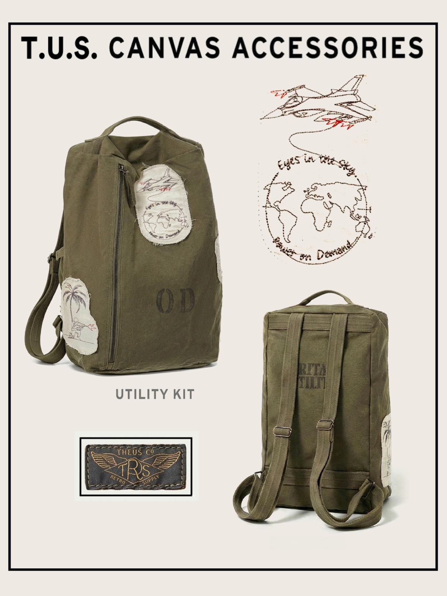 Canvas Backpack Casual - Zaino Sportivo in Tela di Cotone
