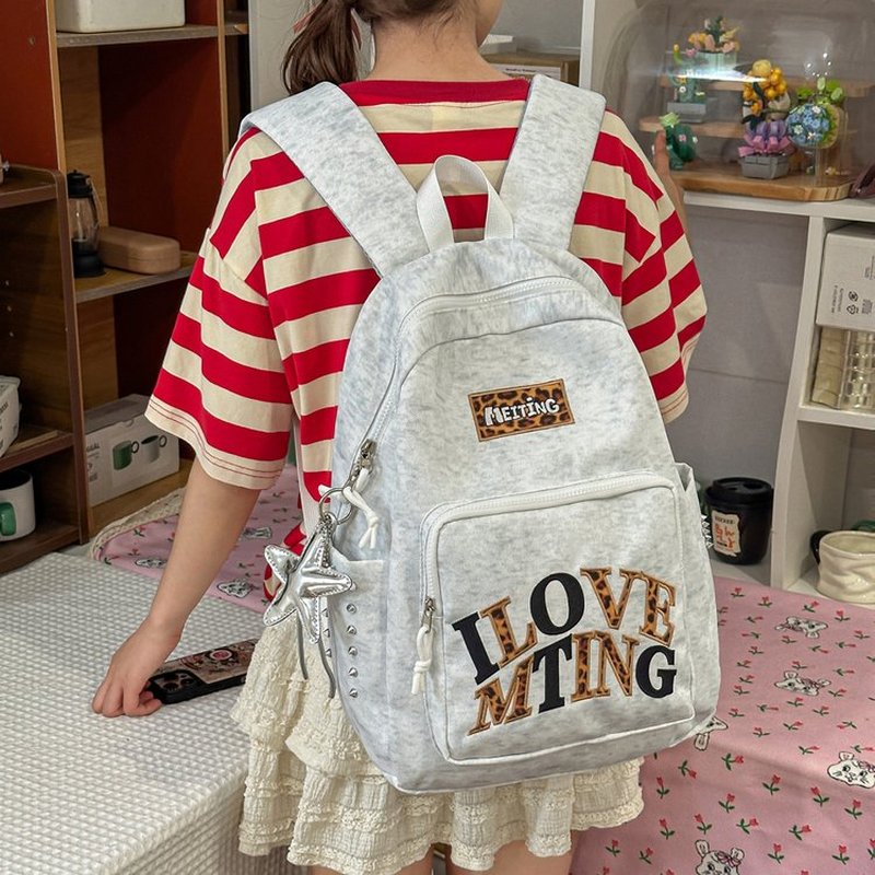 School Backpack Teen - Zaino grigio Y2K per donne, carino
